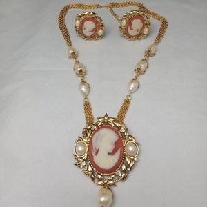 Vintage Kenneth Jay Lane Cameo Pendant & Earrings